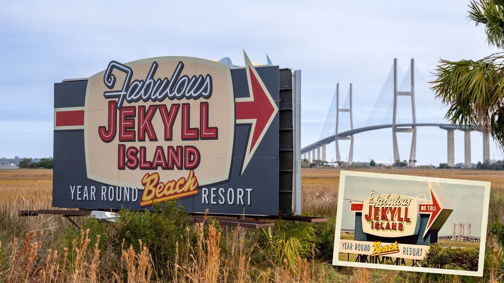 City of Jekyll Sign and bridge in background